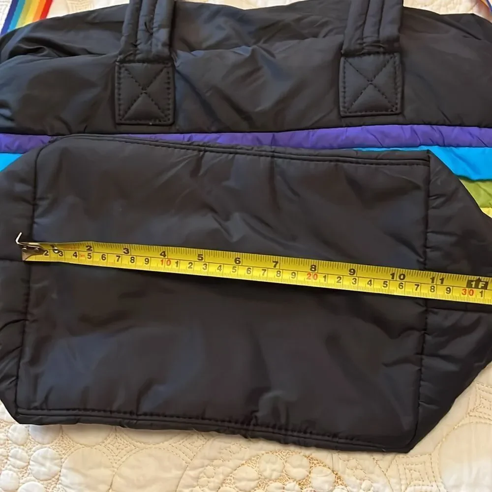 Sondra Roberts squared black rainbow puffer tote bag